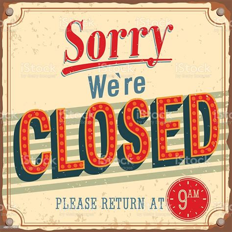 Vintage Card Sorry Were Closed Stock Illustration Download Image Now