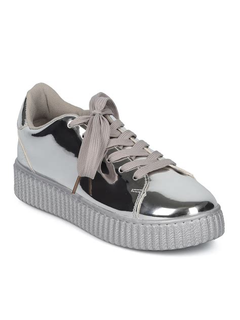 New Women Qupid Rematch 03a Crushed Velvet Lace Up Flatform Creeper Sneaker