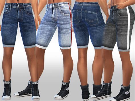 The Sims Resource Men Strip Line Denim Shorts