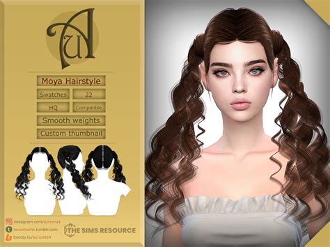 The Sims Resource Moya Curly Pigtails Hairstyle