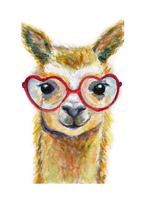 Alpacallama With Heart Glasses Watercolor Digital Print Original