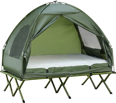 Gymax 2 Person Compact Portable Pop Up Tent Camping Cot W Air Mattress Sleeping Bag Ph