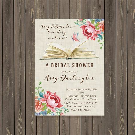 Book Themed Bridal Shower Invitation Love Story Bridal Shower Etsy In