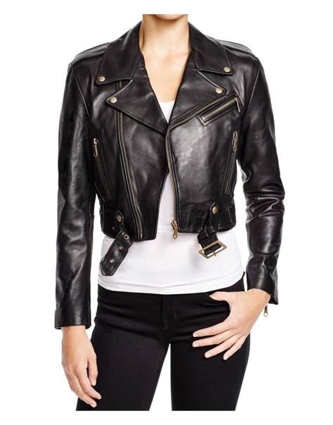 Asymmetrical Zipper Womens Cropped Black Leather Jacket Ujackets