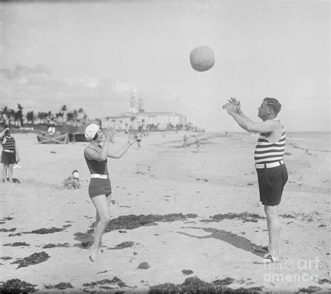 Babe Ruth And Wife Playing On Beach By Bettmann