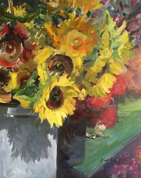 Fine Art Reproduction On Paper Of Oil Painting Sunflowers At A Farmers