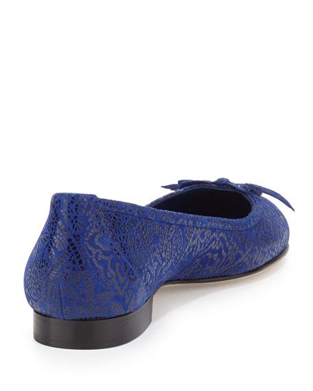 Manolo Blahnik Prep Glossy Patterned Suede Ballet Flat