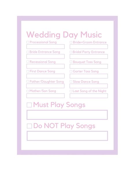 Printable Wedding Song Playlist Template