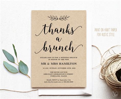 Printable Wedding Brunch Invitation Card Template Thanks A Etsy