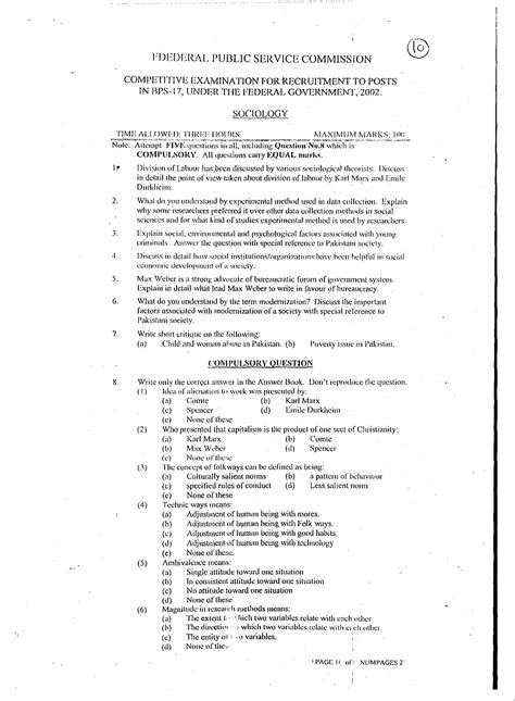 Electronic question paper system (eqps). CSS - Sociology Past Papers of Year 2002