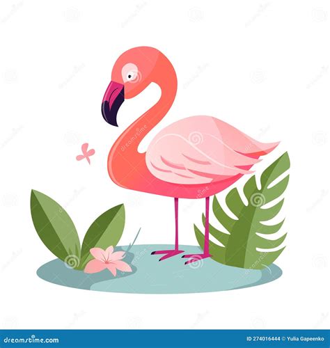 Cute Illustrated Pink Flamingo Vector Illustration Eps10 Stock Vector