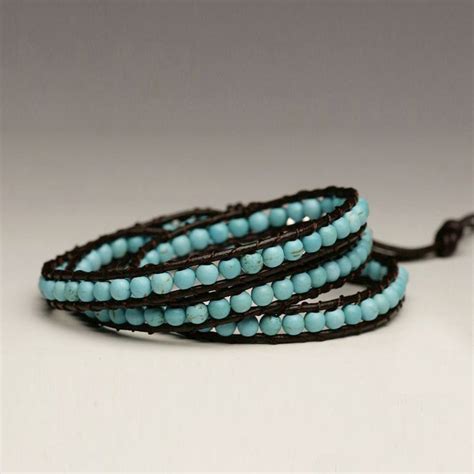 turquoise beaded leather wrap bracelet wraps 3x