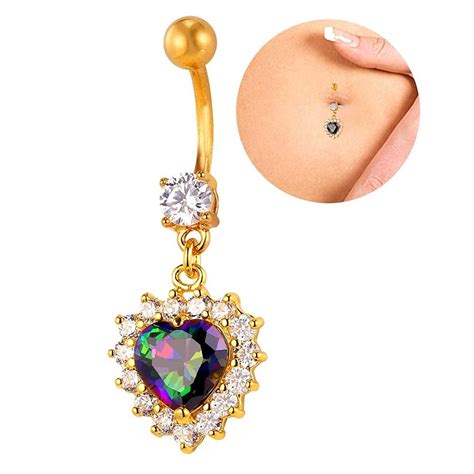 Heart Dangle Belly Ring Women Body Piercing Jewelry K Gold Plated