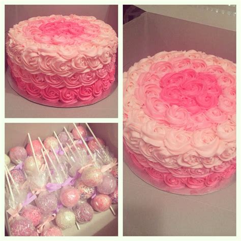 Pink Ombré Rosette Baby Shower Cake Baby Shower Cakes Shower Cakes