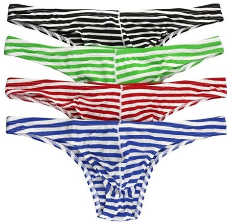 Yfd Sexy Mens Stripe Bikini Briefs Underwear Low Rise Underpants Pack