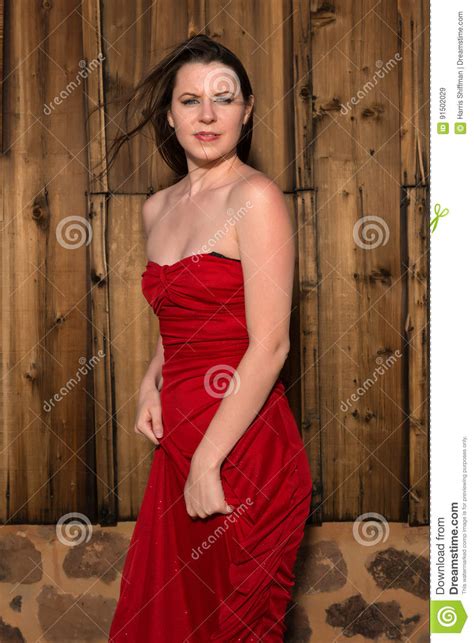 Brunette In Red Stock Image Image Of Hair Woman Beauty 91502029