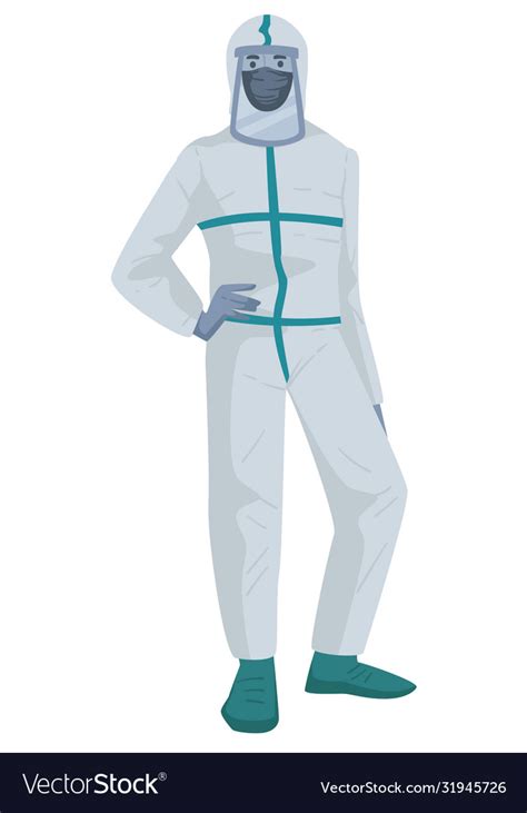 Person Wearing Hazmat Suit And Protective Mask Vector Image