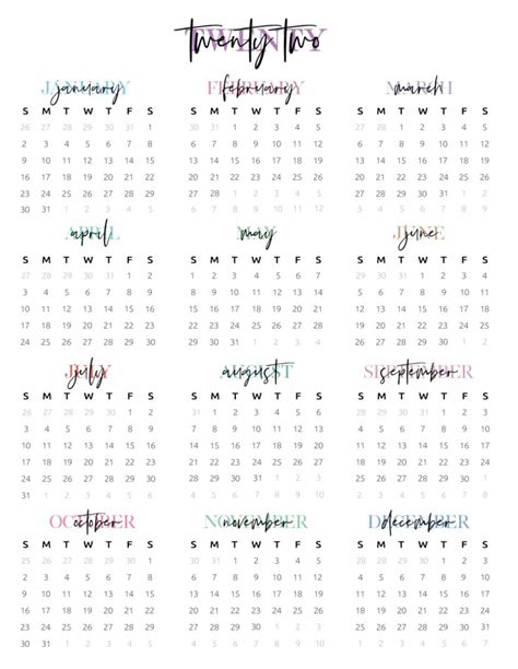 Free Year Calendar 2022 Printable World Of Printables Yearly Calendar