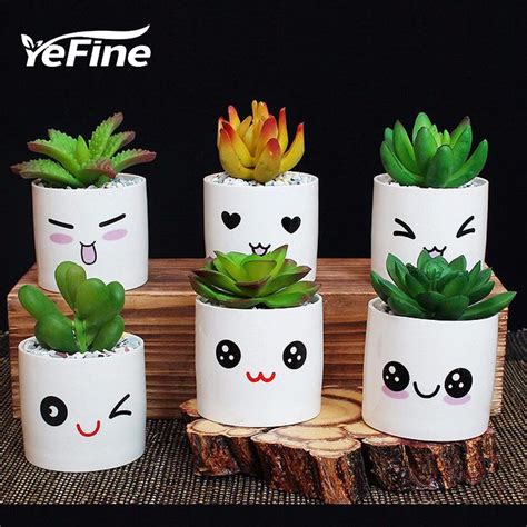 Yefine Ceramic Small Decorative Flower Pots Lovely Mini Fleshy Flowers