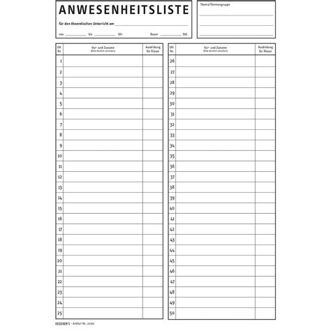 Vorlage a4 adressfeld für fensterkuvert : Anwesenheitsliste DIN A4, Block für 50 Schüler - DEGENER ...