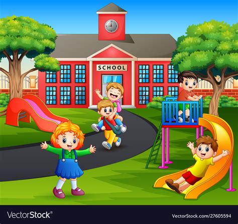 Happy Kids Playing In Playground After School Vector Image