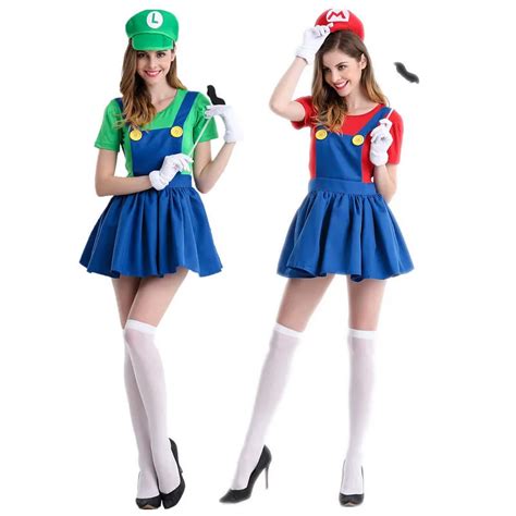 Buy Adult Women Halloween Super Mario Cosplay Costume Female Mario Bros Fancy