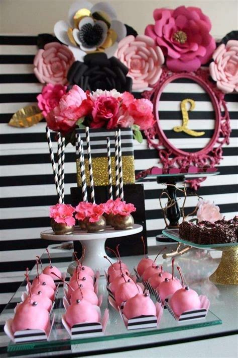 This includes invitations, tableware, centerpieces, hanging décor. Black, white, pink and a little golden. Birthday Party ...
