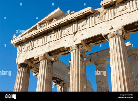 The Columns Of Parthenon The Temple In The Acropolis Of Athens In