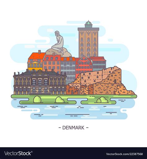 Famous Historical Monuments Of Denmark Landmarks Vector Image