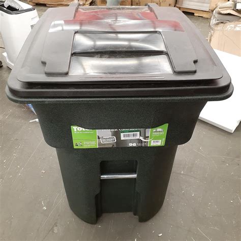 Toter 96 Gal Greenstone Trash Can With Wheels And Attached Lid Window