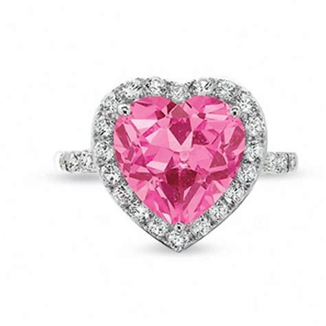 Lab Created Heart Shaped Pink Sapphire Frame Ring In 10k White Gold