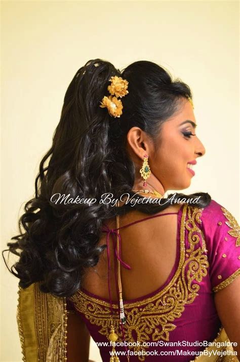 So what are some easy wedding hairstyles you can do yourself? Indian bride's reception hairstyle by Vejetha for Swank Studio. Curls. Saree Blouse Design. Hair ...