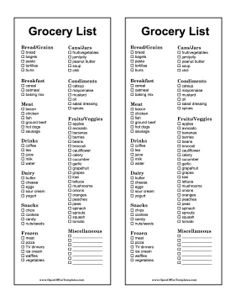 column basic shopping list openoffice template