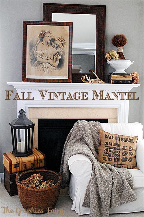 Fall Mantel Ideas - Our Vintage Mantel - The Graphics Fairy