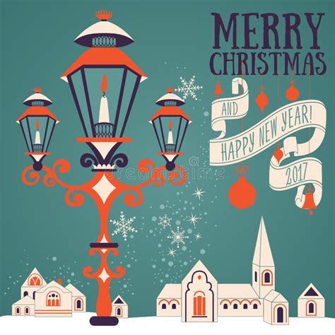 Christmas Card With Candle Lantern Stock Vector Illustration Of