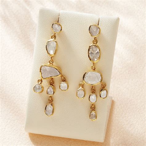 Diamond Polki Chandelier Gold Plated Silver Earrings By Rochejewels