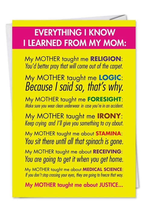 Everything I Learned From Mom Funny Mothers Day Card