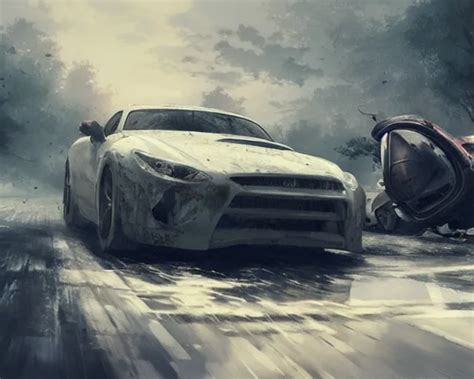 A White Fast Car Crash Horror Scene Dramatic Anime Stable Diffusion