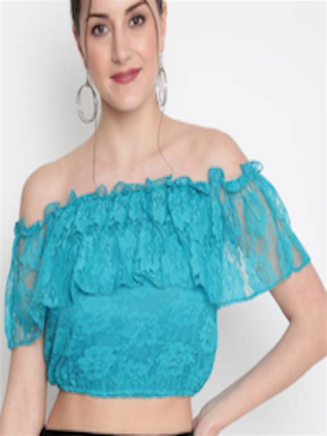 Buy Akimia Teal Off Shoulder Lace Bardot Crop Top Tops For Women 17068584 Myntra