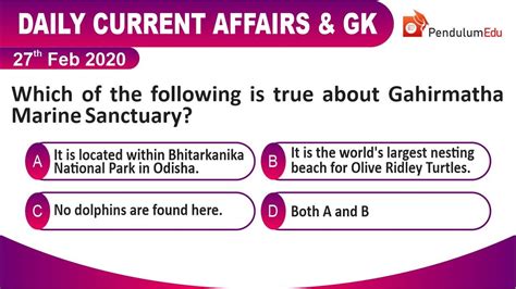 Daily Current Affairs And Gk Quiz 27 Feb 2020 Current Affairs Today