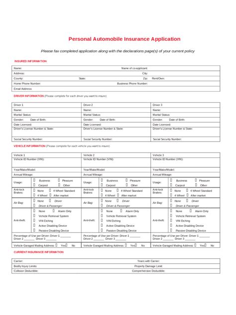 Car Insurance Application Form 2 Free Templates In Pdf Word Excel