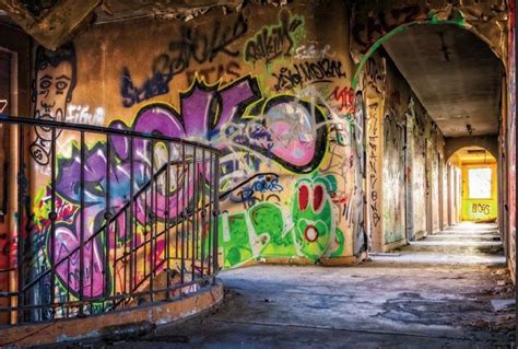 Laeacco Old Abandoned House Graffiti Wall Children Photography