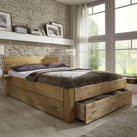 Massiv holz doppelbett leon l2150 x b1505 x h616 mm 140 x 200 sm aus massiver kiefer mit klarlack lackiert farben: Doppelbett Bett Gestell Mit Schubladen 180X200 Kiefer ...
