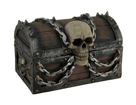 5 Wide Pirates Booty Treasure Chest Trinket Storage Jewelry Box With Skull And Chains By