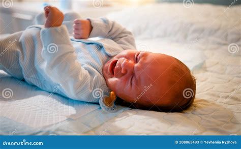 Portrait Of Little Newborn Baby Sucking Soother Or Pacifier And