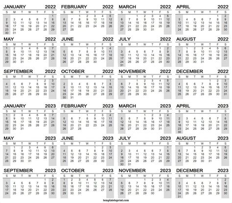 2 Year Calendar 2022 And 2023 Printable Calendar Template