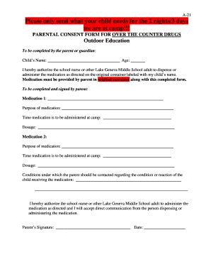 Fillable Online PARENTAL CONSENT FORM FOR OVER THE COUNTER DRUGS Fax