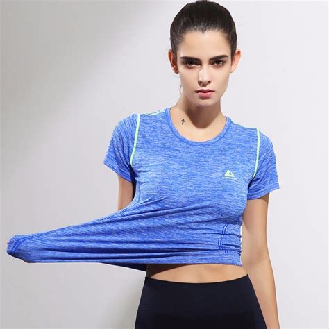 Womens Sports T Shirts Short Sleeve High Elastic Quick Dry Fitness