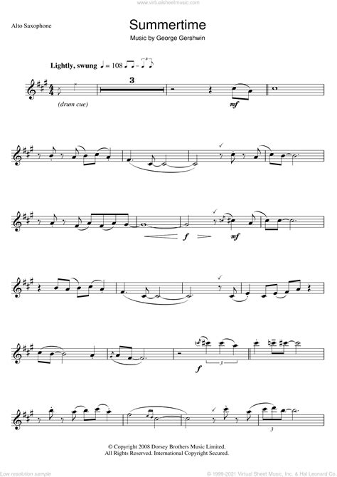 Summertime Sheet Music For Alto Saxophone Solo Pdf Interactive