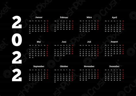 2022 Year Simple Calendar On German Language On Dark Background Stock